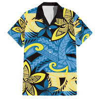Plumeria Polynesian Pattern Family Matching Off Shoulder Maxi Dress and Hawaiian Shirt Unique Fantasy Blue Yellow