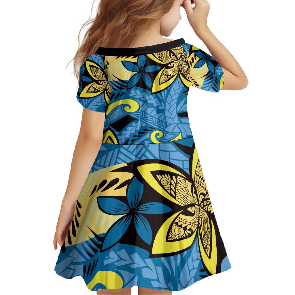 Plumeria Polynesian Pattern Family Matching Short Sleeve Bodycon Dress and Hawaiian Shirt Unique Fantasy Blue Yellow LT01 - Polynesian Pride