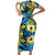 Plumeria Polynesian Pattern Family Matching Short Sleeve Bodycon Dress and Hawaiian Shirt Unique Fantasy Blue Yellow