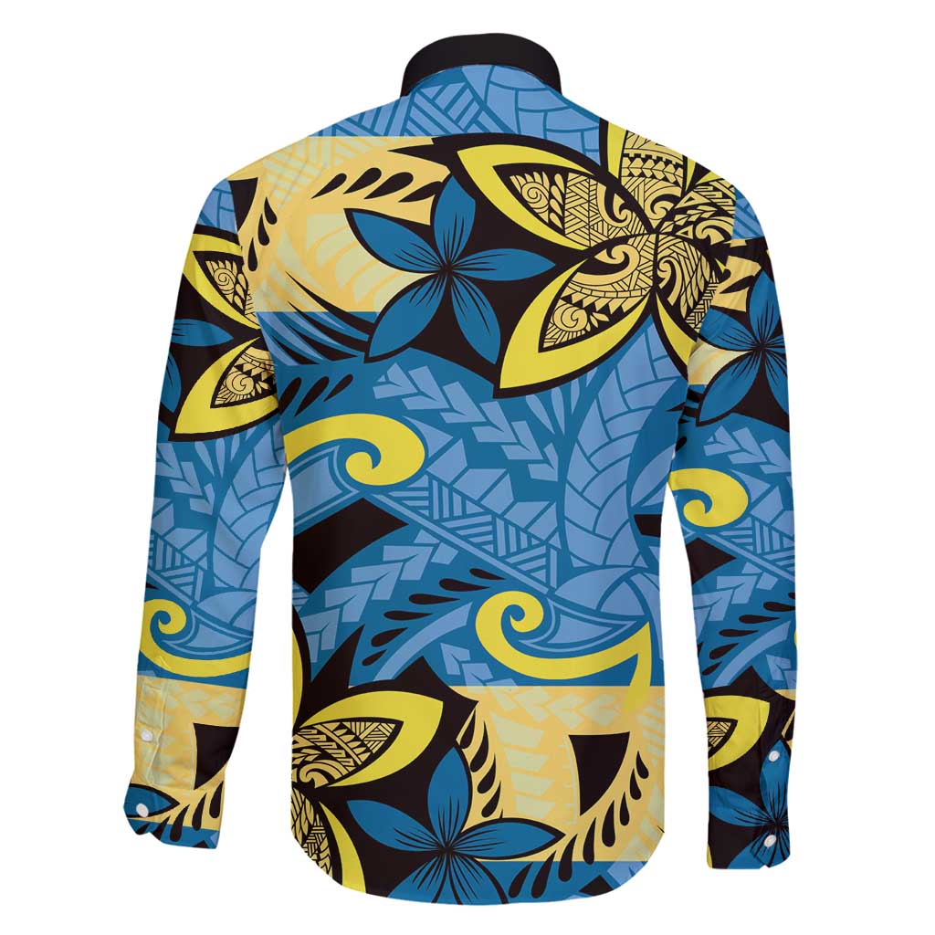 Plumeria Polynesian Pattern Family Matching Tank Maxi Dress and Hawaiian Shirt Unique Fantasy Blue Yellow
