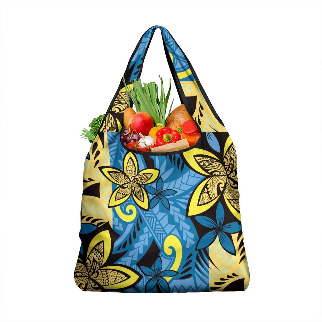 Plumeria Polynesian Pattern Grocery Bag Unique Fantasy Blue Yellow LT01 1-pack One Size Blue - Polynesian Pride