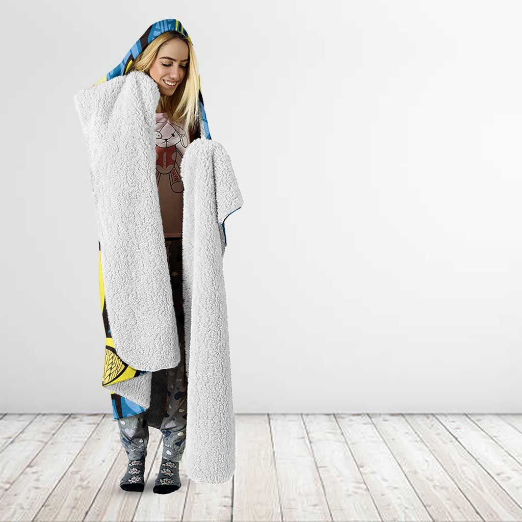 Plumeria Polynesian Pattern Hooded Blanket Unique Fantasy Blue Yellow