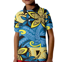 Plumeria Polynesian Pattern Kid Polo Shirt Unique Fantasy Blue Yellow