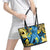 Plumeria Polynesian Pattern Leather Tote Bag Unique Fantasy Blue Yellow