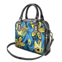 Plumeria Polynesian Pattern Shoulder Handbag Unique Fantasy Blue Yellow