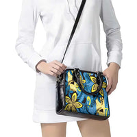 Plumeria Polynesian Pattern Shoulder Handbag Unique Fantasy Blue Yellow