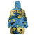 Plumeria Polynesian Pattern Wearable Blanket Hoodie Unique Fantasy Blue Yellow