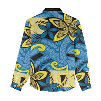 Plumeria Polynesian Pattern Women Casual Shirt Unique Fantasy Blue Yellow LT01 - Polynesian Pride
