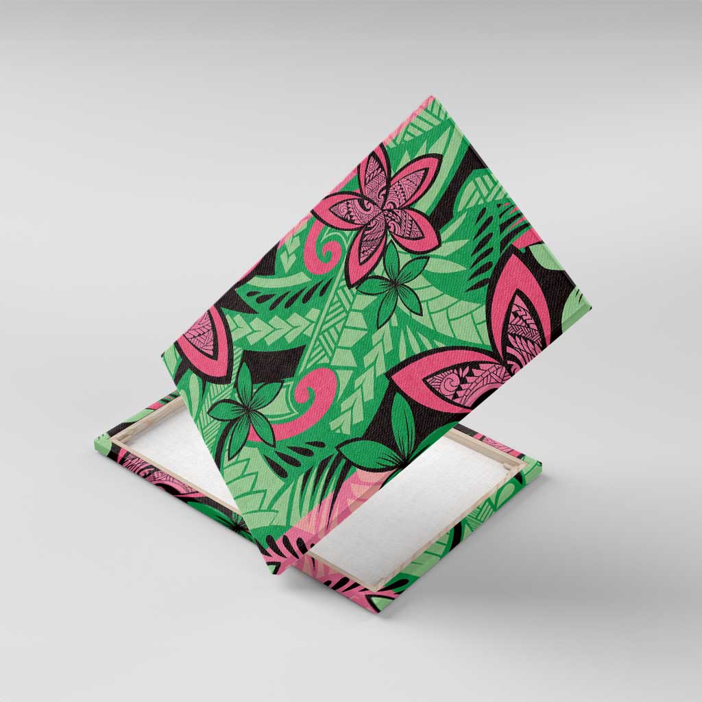 Plumeria Polynesian Pattern Canvas Wall Art Unique Fantasy Green Pink