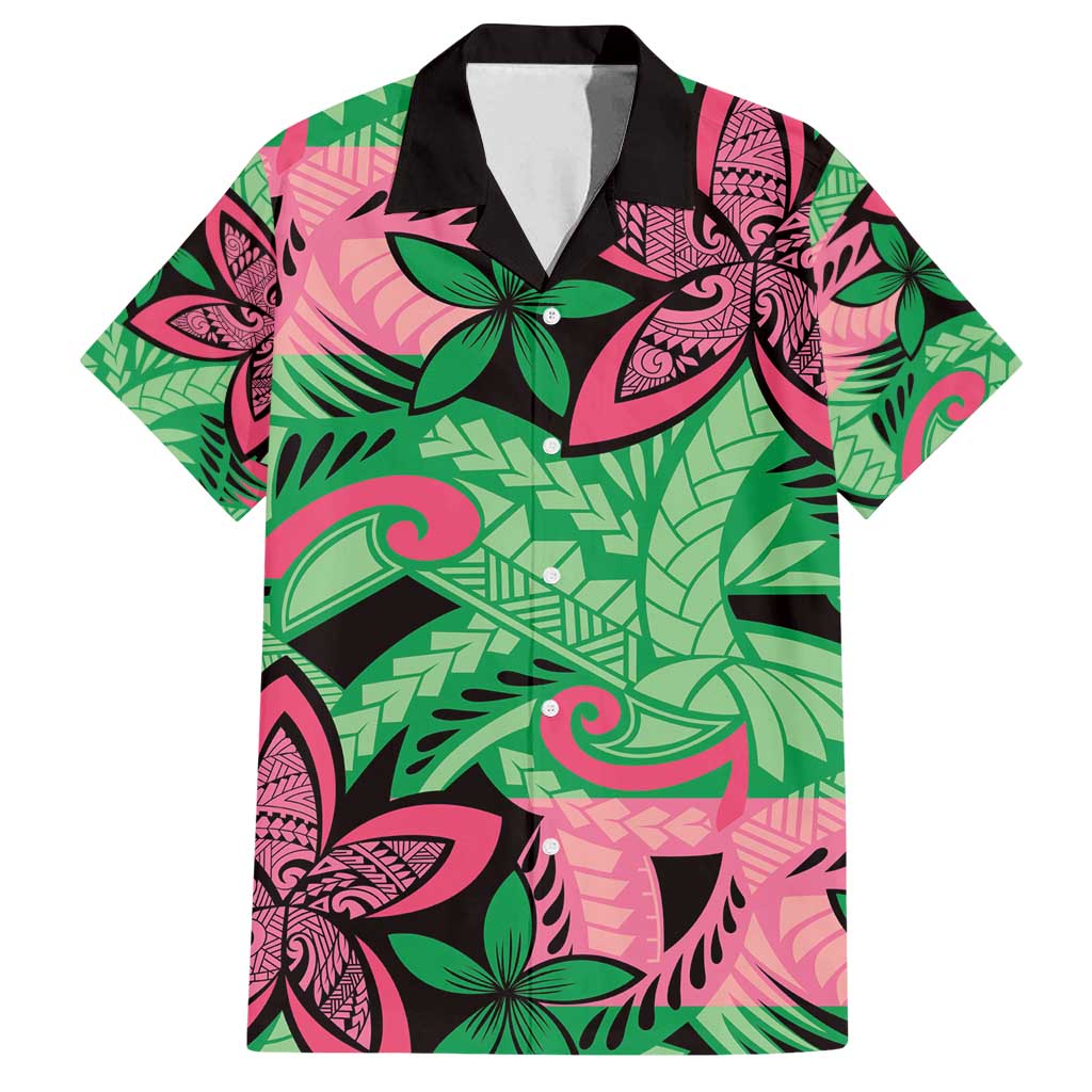 Plumeria Polynesian Pattern Family Matching Off Shoulder Maxi Dress and Hawaiian Shirt Unique Fantasy Green Pink