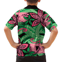 Plumeria Polynesian Pattern Family Matching Short Sleeve Bodycon Dress and Hawaiian Shirt Unique Fantasy Green Pink LT01 - Polynesian Pride