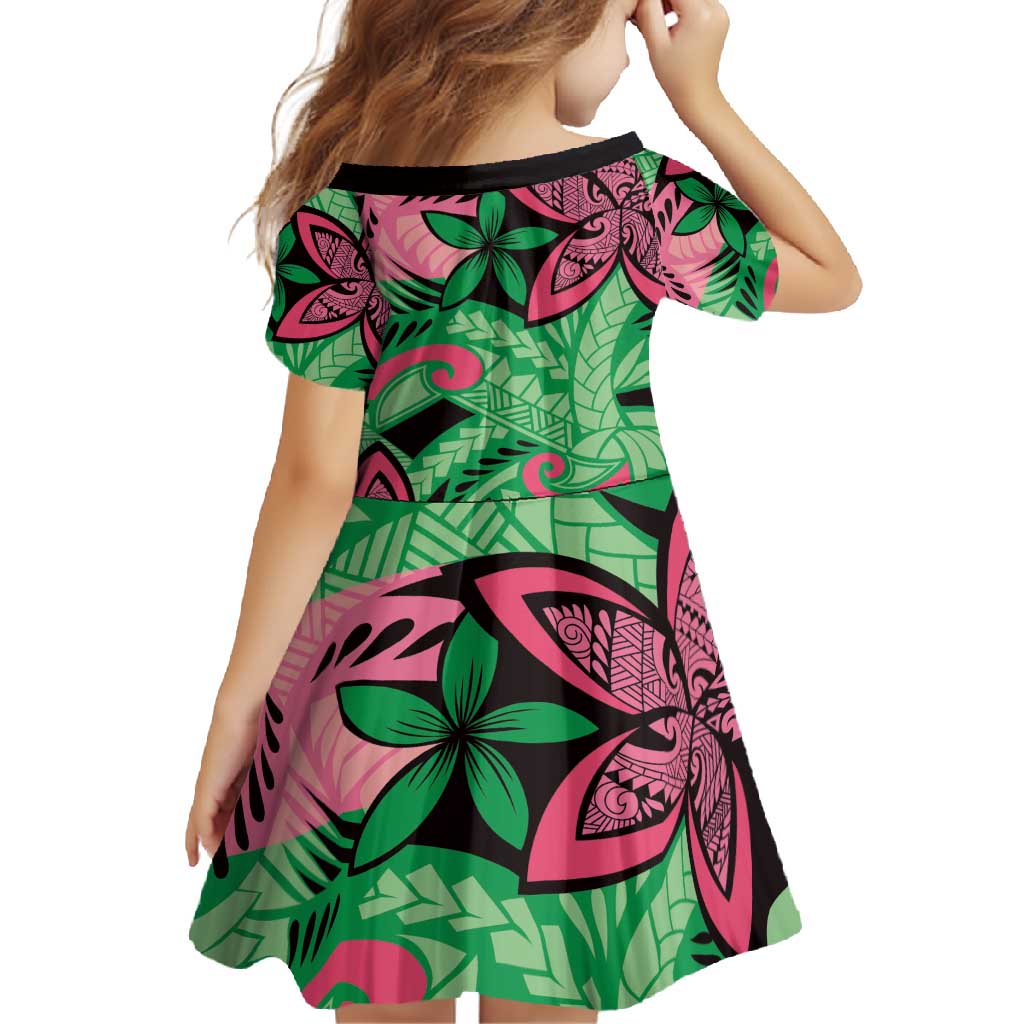 Plumeria Polynesian Pattern Family Matching Tank Maxi Dress and Hawaiian Shirt Unique Fantasy Green Pink LT01 - Polynesian Pride