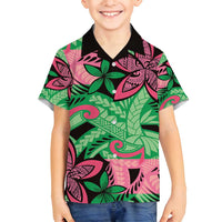 Plumeria Polynesian Pattern Family Matching Tank Maxi Dress and Hawaiian Shirt Unique Fantasy Green Pink LT01 Son's Shirt Green - Polynesian Pride