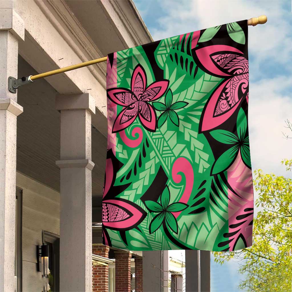 Plumeria Polynesian Pattern Garden Flag Unique Fantasy Green Pink LT01 House Flag Green - Polynesian Pride