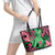 Plumeria Polynesian Pattern Leather Tote Bag Unique Fantasy Green Pink