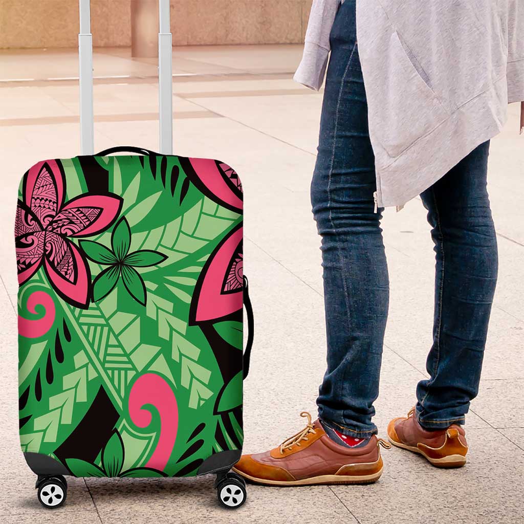 Plumeria Polynesian Pattern Luggage Cover Unique Fantasy Green Pink