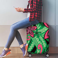 Plumeria Polynesian Pattern Luggage Cover Unique Fantasy Green Pink