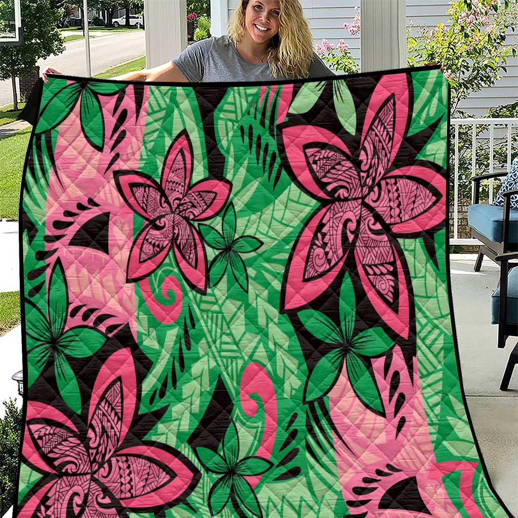 Plumeria Polynesian Pattern Quilt Unique Fantasy Green Pink LT01 Green - Polynesian Pride