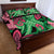 Plumeria Polynesian Pattern Quilt Bed Set Unique Fantasy Green Pink