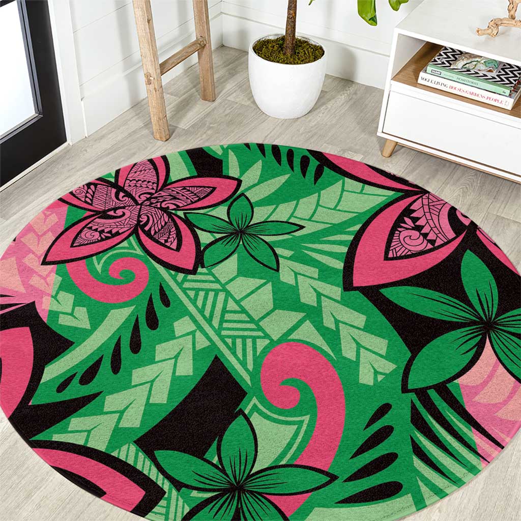 Plumeria Polynesian Pattern Round Carpet Unique Fantasy Green Pink LT01 Green - Polynesian Pride