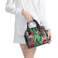 Plumeria Polynesian Pattern Shoulder Handbag Unique Fantasy Green Pink