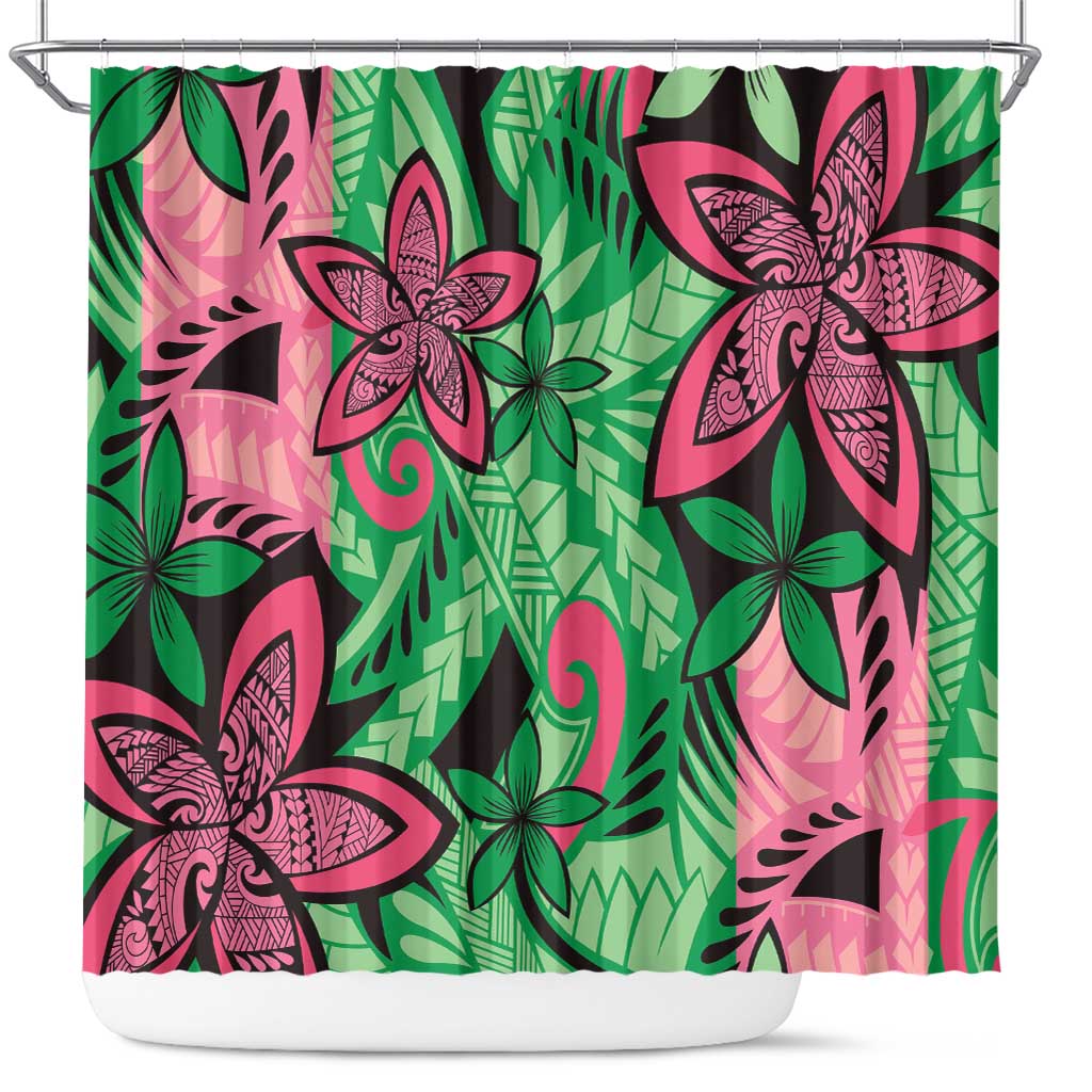 Plumeria Polynesian Pattern Shower Curtain Unique Fantasy Green Pink LT01 Green - Polynesian Pride