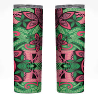 Plumeria Polynesian Pattern Skinny Tumbler Unique Fantasy Green Pink LT01 Green - Polynesian Pride