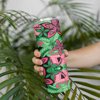 Plumeria Polynesian Pattern Skinny Tumbler Unique Fantasy Green Pink LT01 - Polynesian Pride