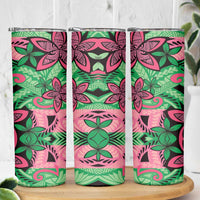 Plumeria Polynesian Pattern Skinny Tumbler Unique Fantasy Green Pink LT01 - Polynesian Pride