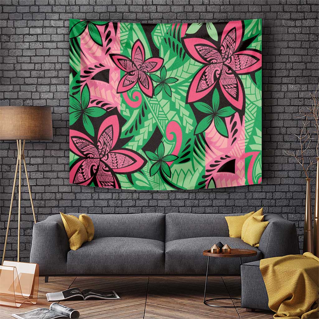 Plumeria Polynesian Pattern Tapestry Unique Fantasy Green Pink LT01 Green - Polynesian Pride