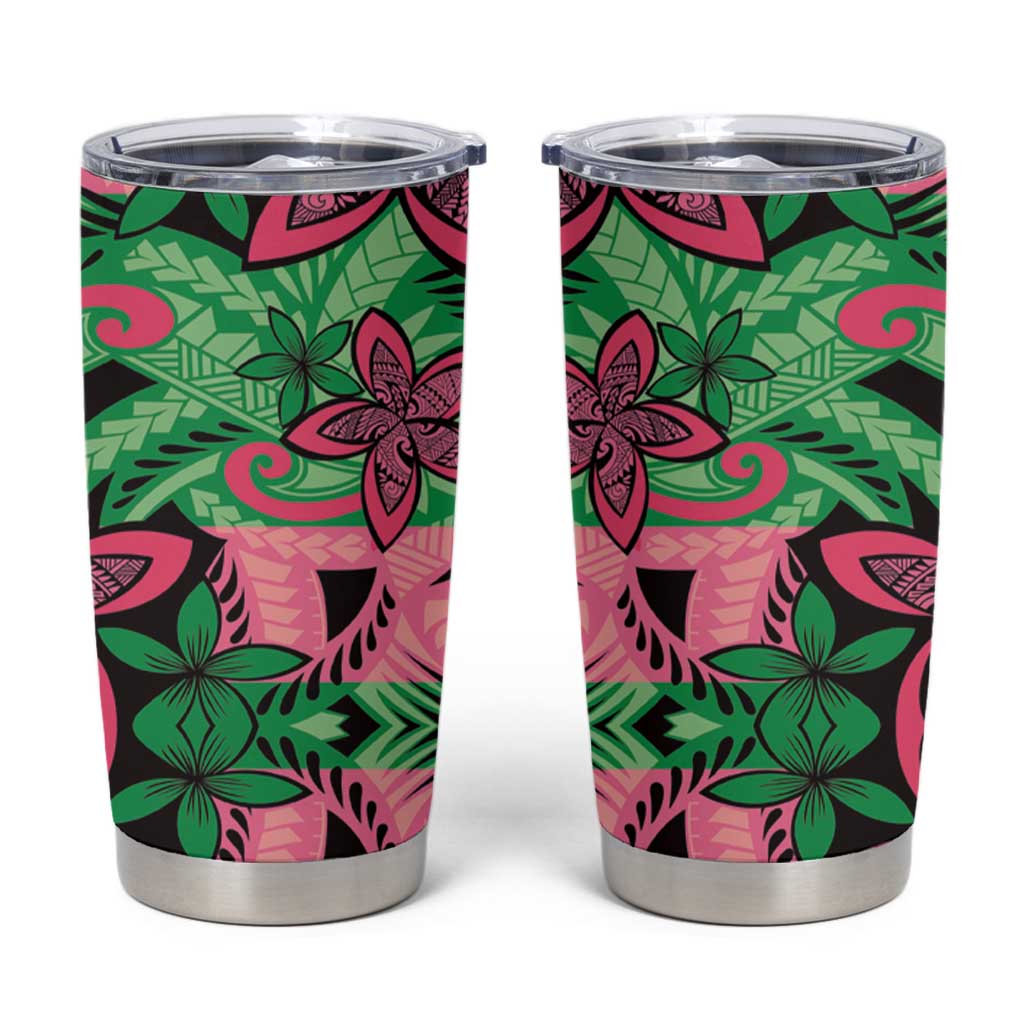 Plumeria Polynesian Pattern Tumbler Cup Unique Fantasy Green Pink LT01 Green - Polynesian Pride