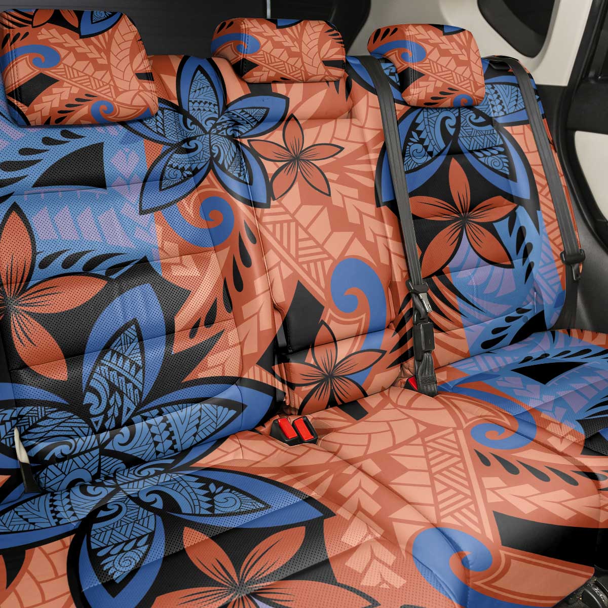 Plumeria Polynesian Pattern Back Car Seat Cover Unique Fantasy Orange Blue