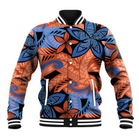 Plumeria Polynesian Pattern Baseball Jacket Unique Fantasy Orange Blue
