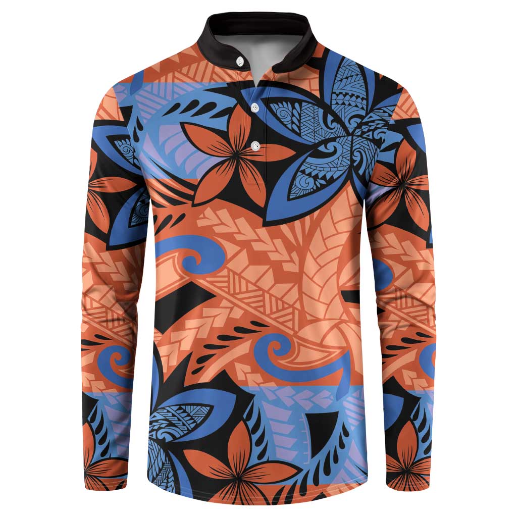 Plumeria Polynesian Pattern Button Sweatshirt Unique Fantasy Orange Blue LT01 Orange - Polynesian Pride