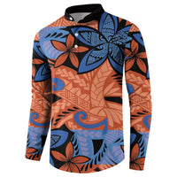 Plumeria Polynesian Pattern Button Sweatshirt Unique Fantasy Orange Blue