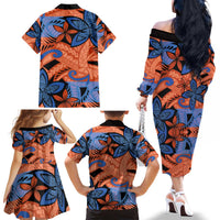 Plumeria Polynesian Pattern Family Matching Off The Shoulder Long Sleeve Dress and Hawaiian Shirt Unique Fantasy Orange Blue LT01 - Polynesian Pride