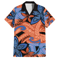 Plumeria Polynesian Pattern Family Matching Off Shoulder Maxi Dress and Hawaiian Shirt Unique Fantasy Orange Blue