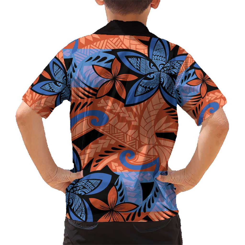 Plumeria Polynesian Pattern Family Matching Short Sleeve Bodycon Dress and Hawaiian Shirt Unique Fantasy Orange Blue LT01 - Polynesian Pride