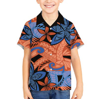 Plumeria Polynesian Pattern Family Matching Short Sleeve Bodycon Dress and Hawaiian Shirt Unique Fantasy Orange Blue LT01 Son's Shirt Orange - Polynesian Pride