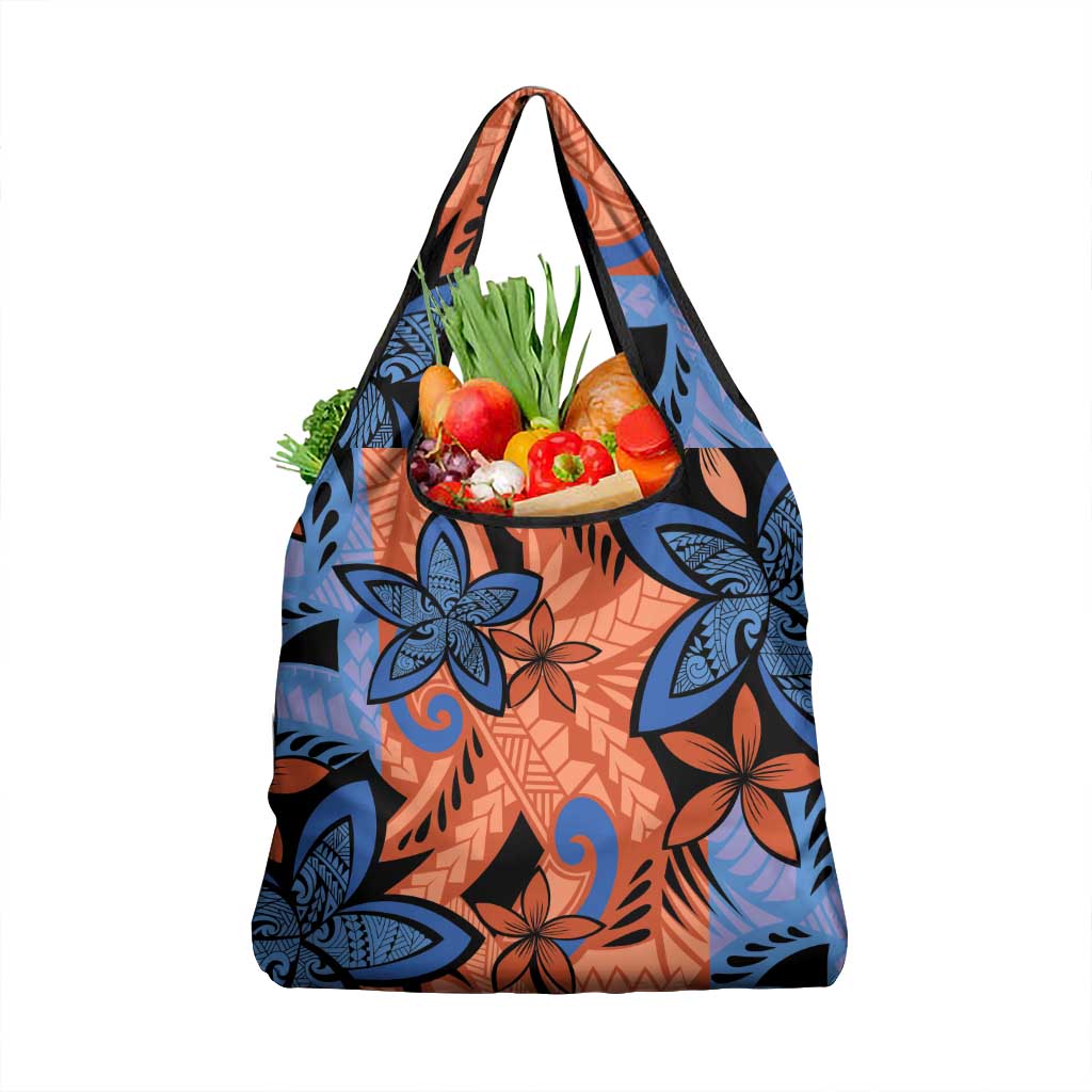 Plumeria Polynesian Pattern Grocery Bag Unique Fantasy Orange Blue LT01 1-pack One Size Orange - Polynesian Pride