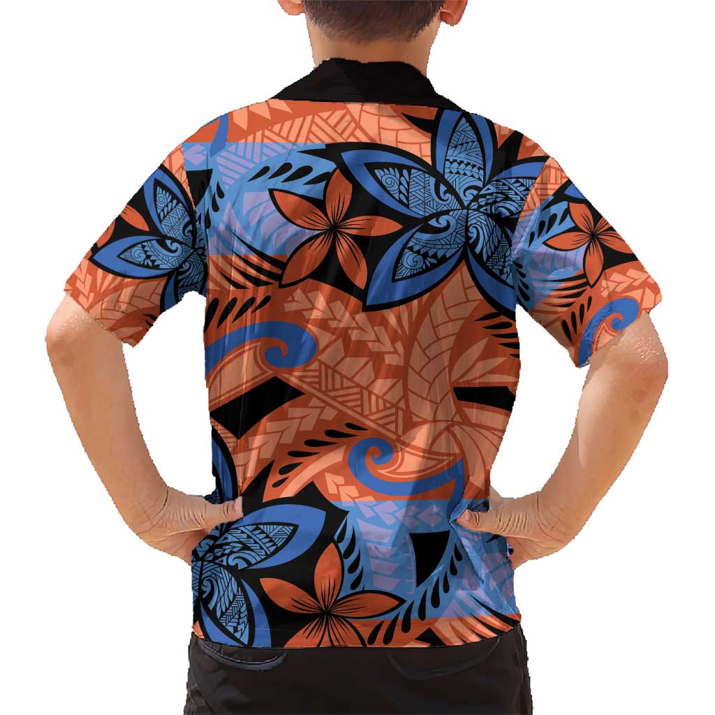 Plumeria Polynesian Pattern Hawaiian Shirt Unique Fantasy Orange Blue