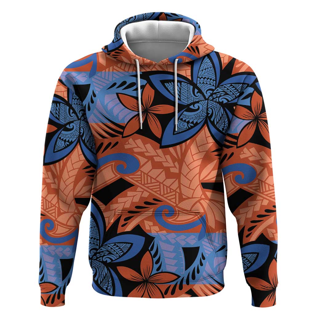 Plumeria Polynesian Pattern Hoodie Unique Fantasy Orange Blue