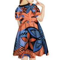 Plumeria Polynesian Pattern Kid Short Sleeve Dress Unique Fantasy Orange Blue