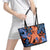 Plumeria Polynesian Pattern Leather Tote Bag Unique Fantasy Orange Blue