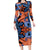 Plumeria Polynesian Pattern Long Sleeve Bodycon Dress Unique Fantasy Orange Blue