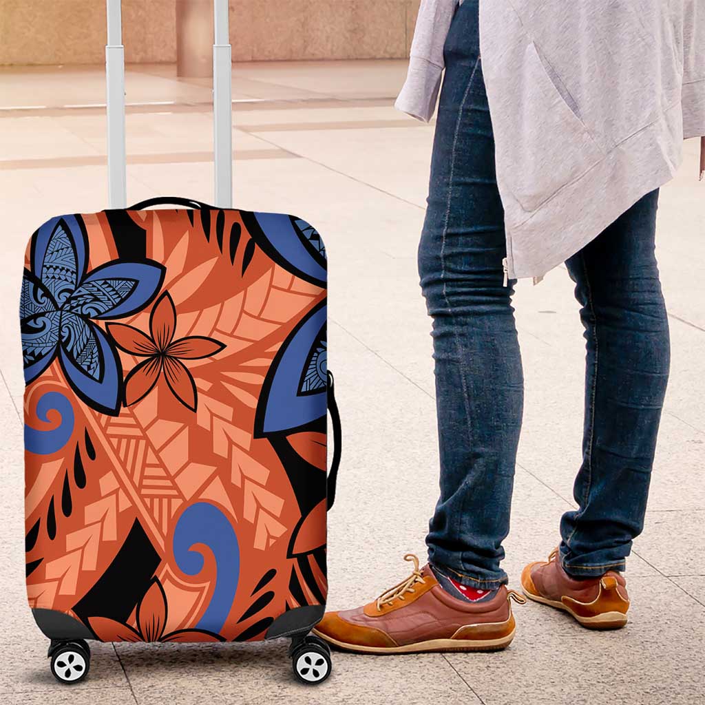 Plumeria Polynesian Pattern Luggage Cover Unique Fantasy Orange Blue