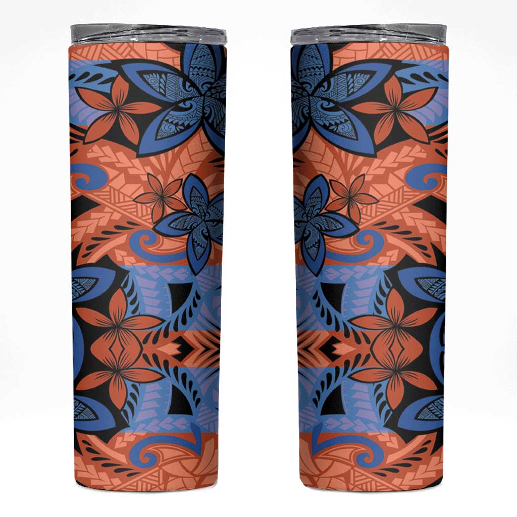 Plumeria Polynesian Pattern Skinny Tumbler Unique Fantasy Orange Blue LT01 Orange - Polynesian Pride