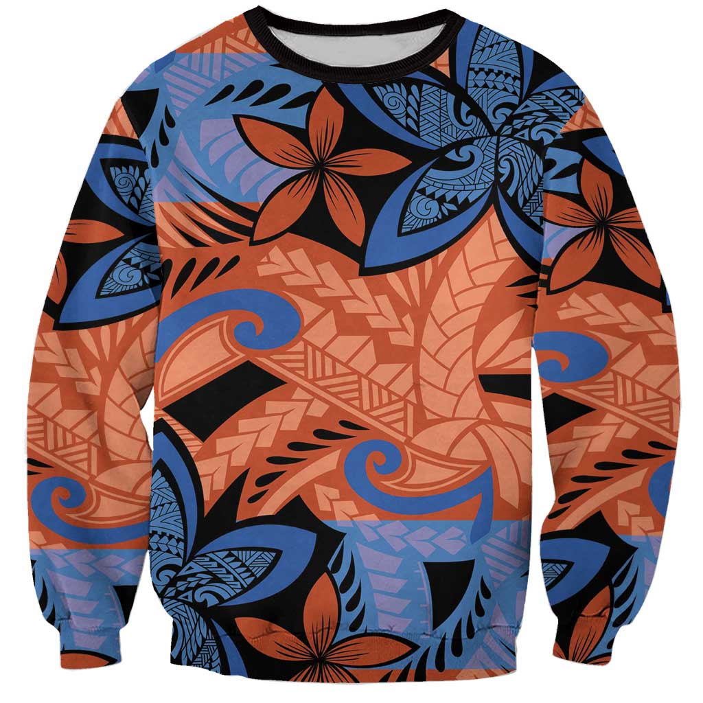 Plumeria Polynesian Pattern Sweatshirt Unique Fantasy Orange Blue LT01 Unisex Orange - Polynesian Pride