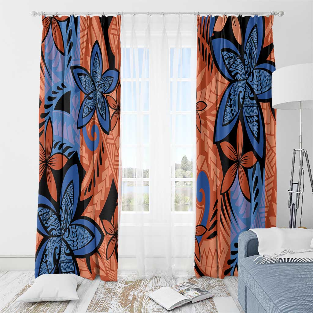 Plumeria Polynesian Pattern Window Curtain Unique Fantasy Orange Blue