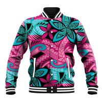 Plumeria Polynesian Pattern Baseball Jacket Unique Fantasy Pink Teal
